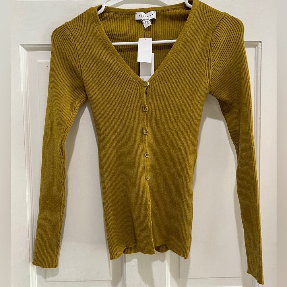 Topshop knit stretchy chartreuse green cardigan